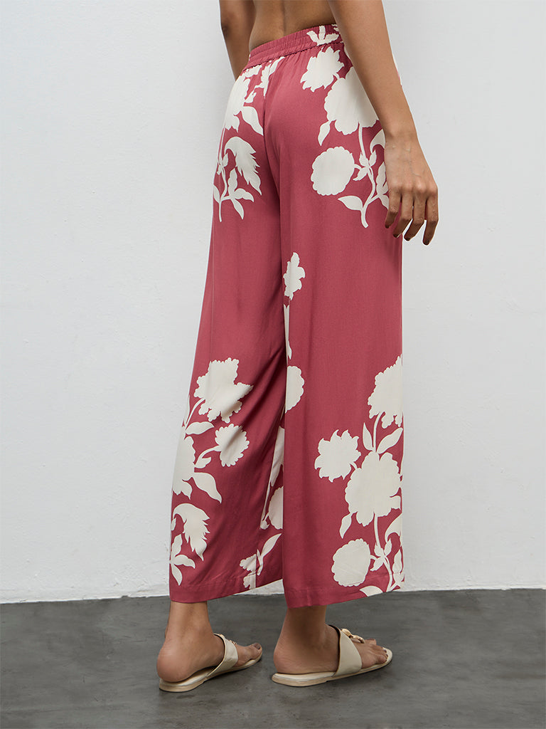 Utsa Dusty Pink Floral Printed Palazzos