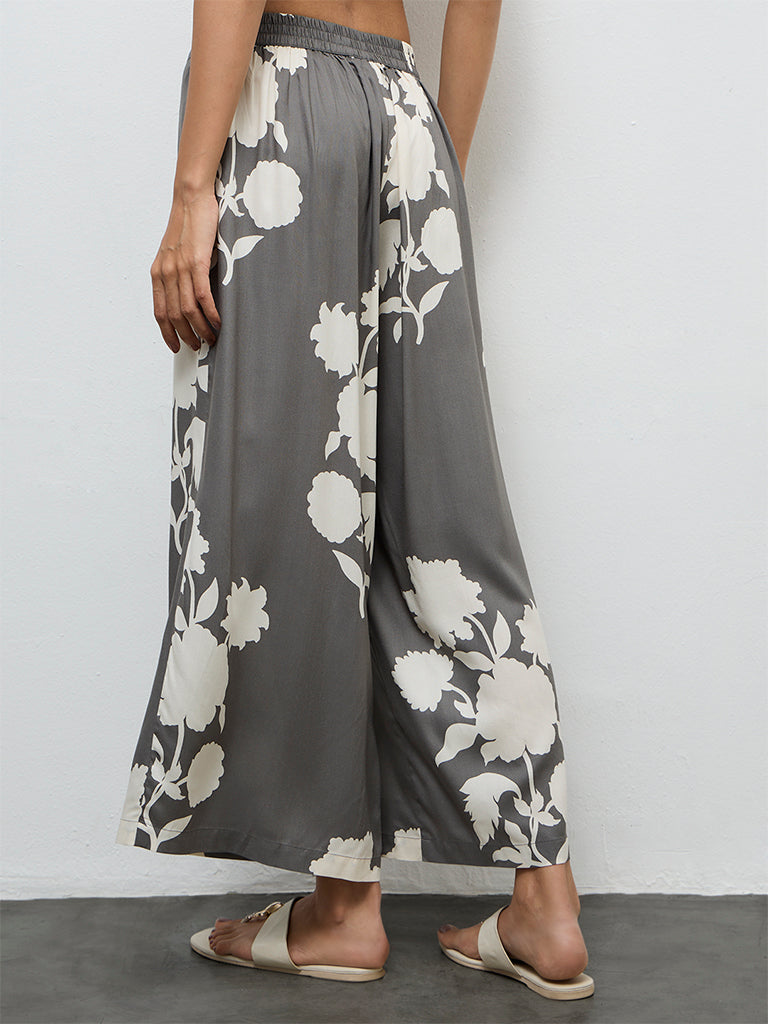 Utsa Grey Floral Pattern Palazzos