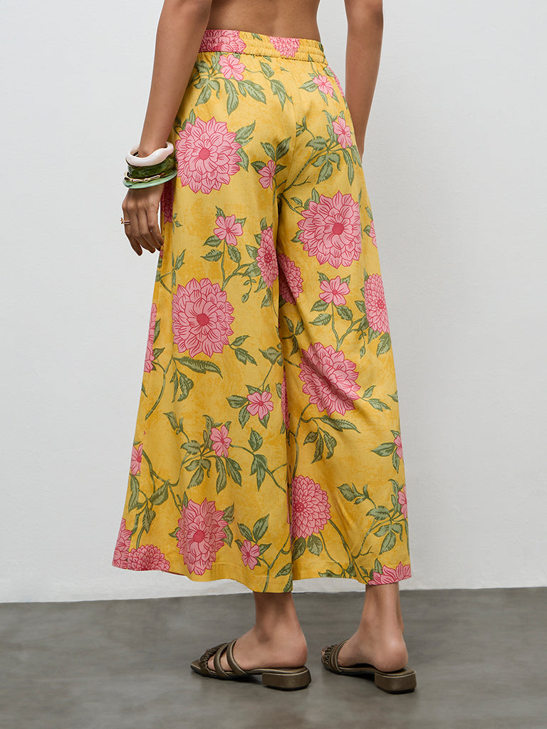 Utsa Yellow Floral Design Palazzos