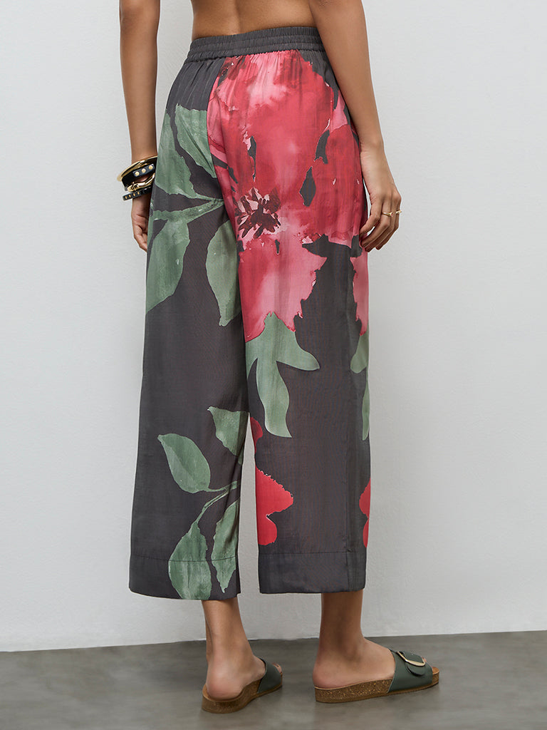Utsa Charcoal Floral Design Pants