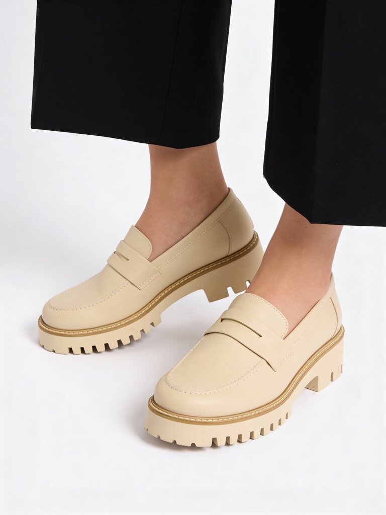 LUNA BLU Ivory Penny Strap Loafers