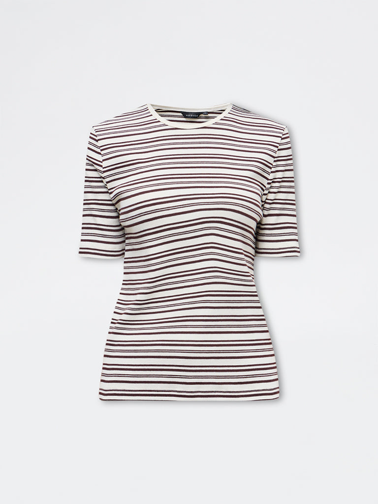 Wardrobe Brown Striped Cotton-Blend T-Shirt