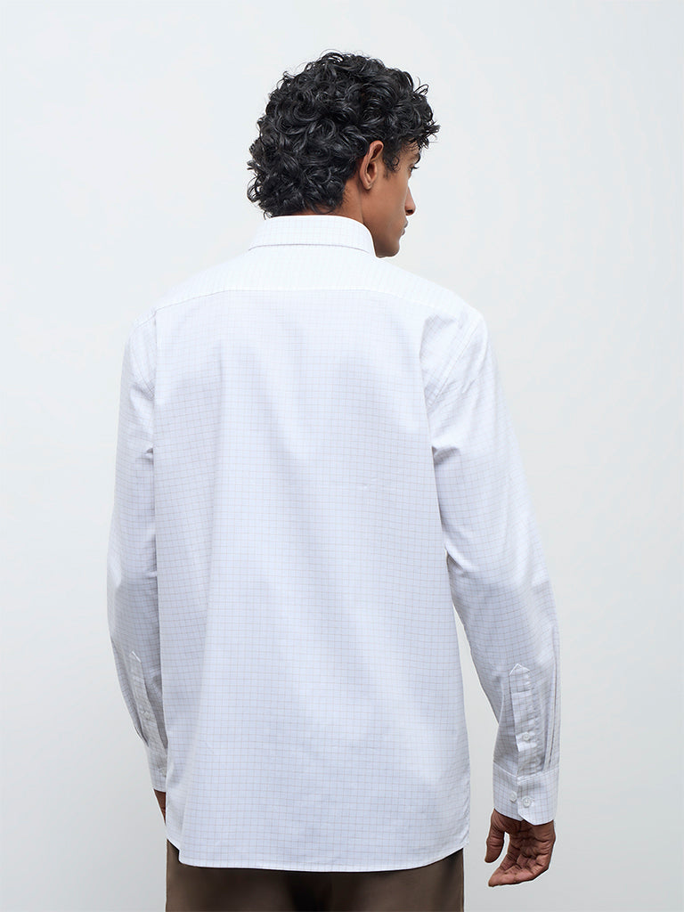 WES Formals Off-White Check Relaxed Fit Cotton Shirt