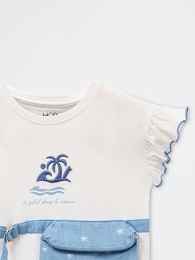 HOP Kids Girls White Pouch-Detailed Top