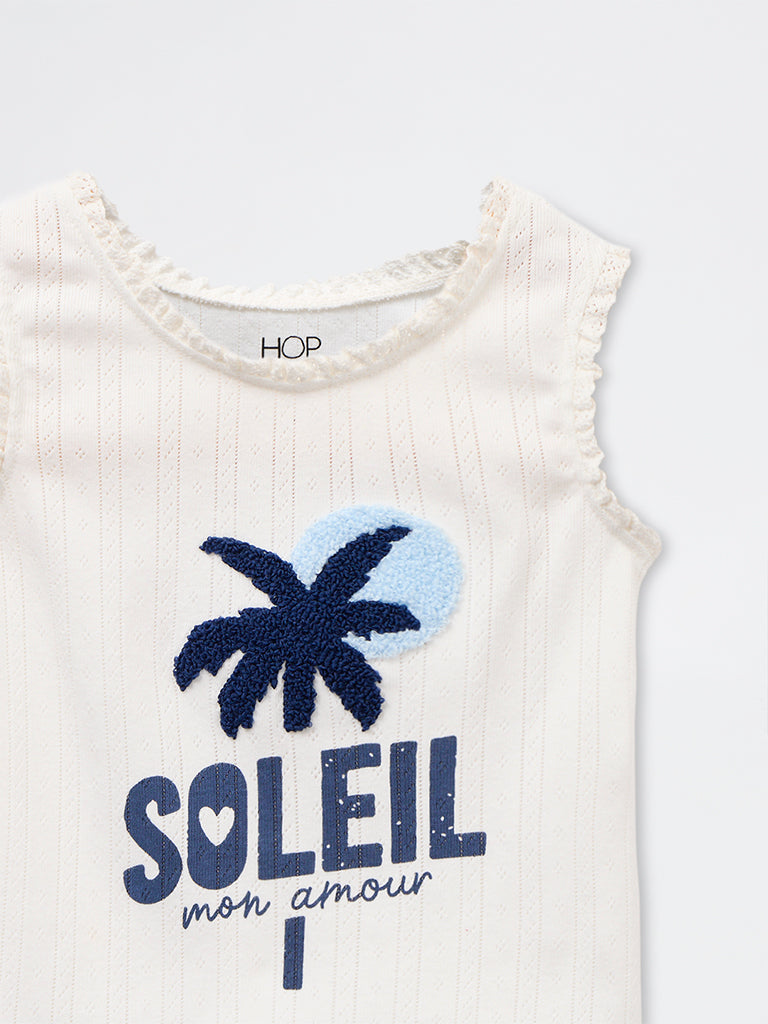 HOP Kids Girls White Text Design Cotton Tank Top