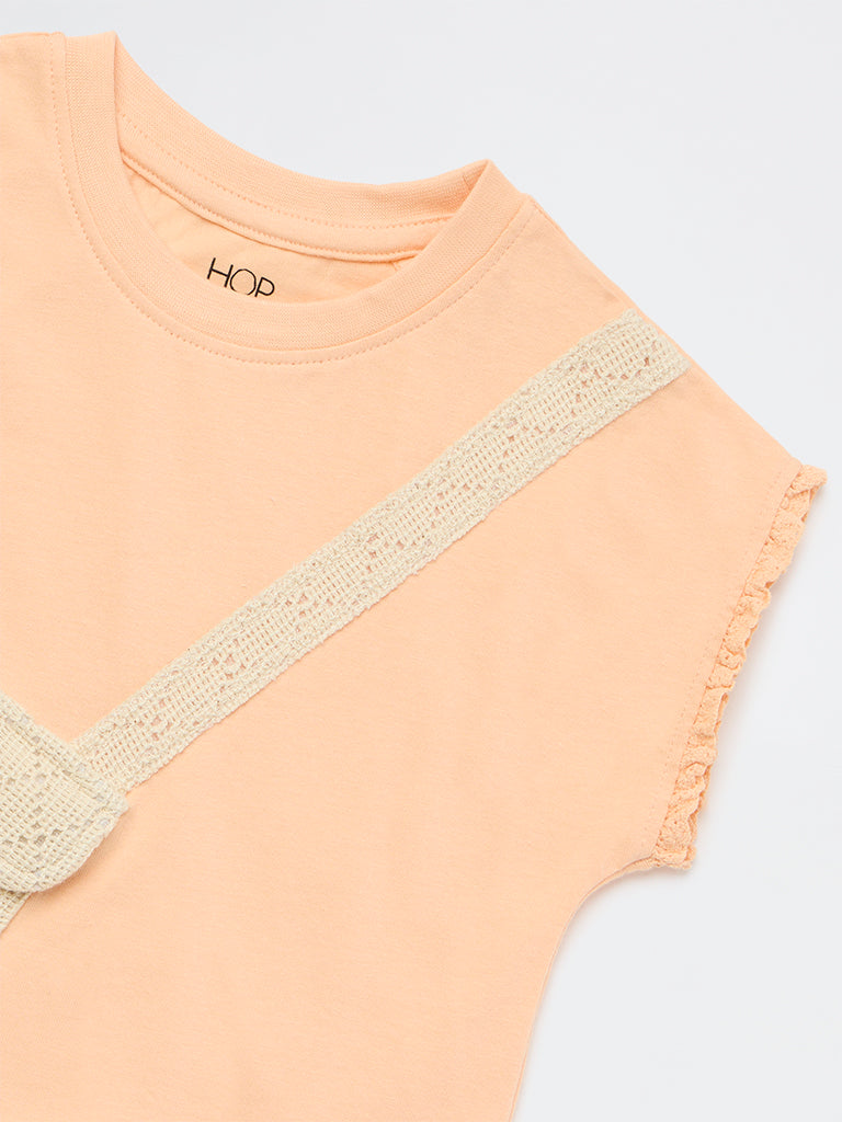 HOP Kids Girls Peach Crochet-Detail Cotton Top