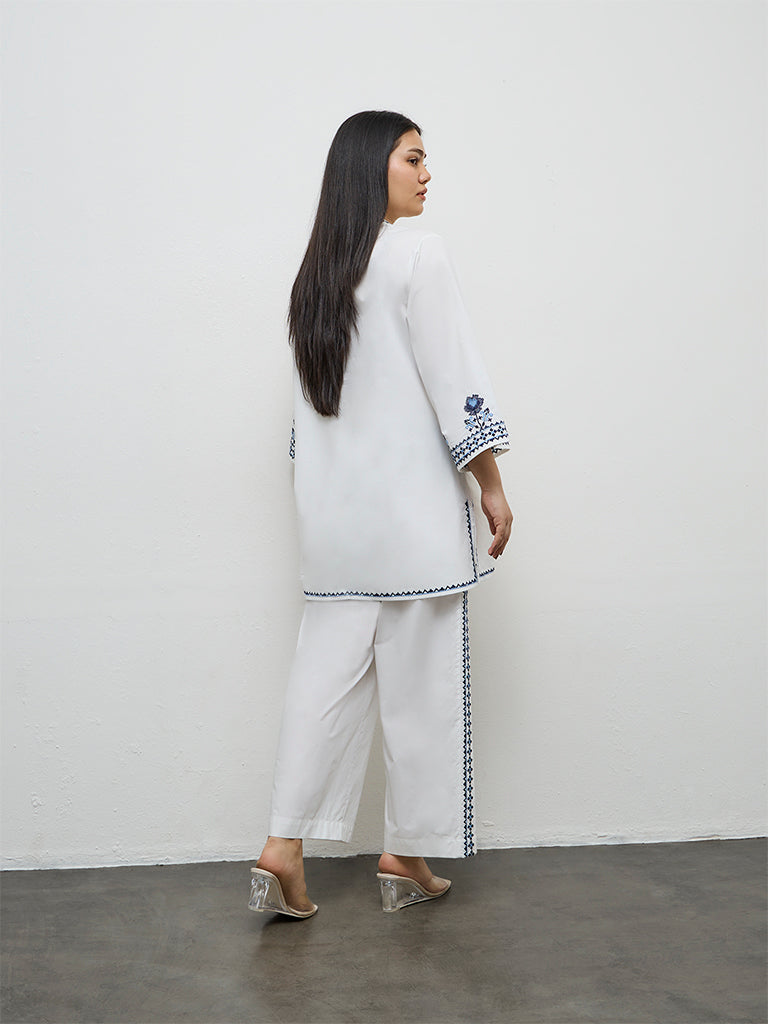Diza White Embroidered Ethnic Pants