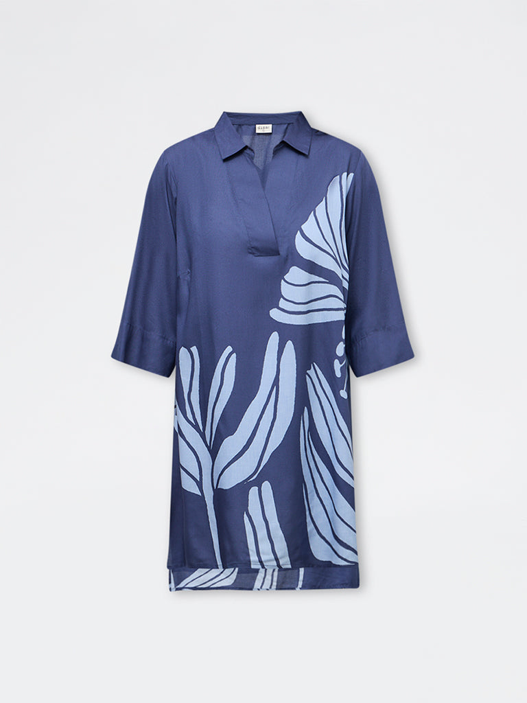 Diza Navy Floral Printed High-Low Tunic