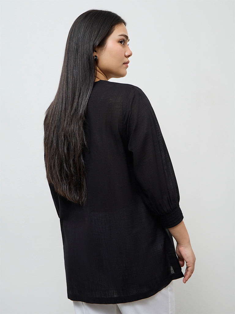 Diza Black Embroidered Cotton Tunic