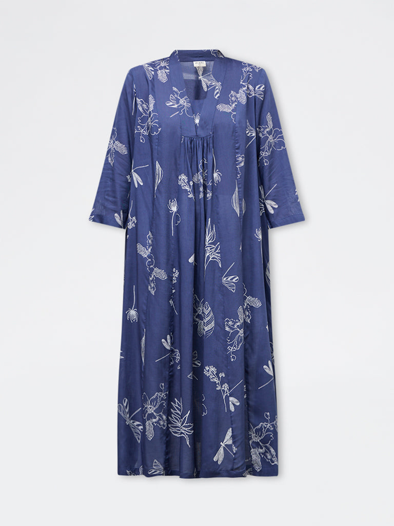 Diza Indigo Garden-Themed A-Line Kurta