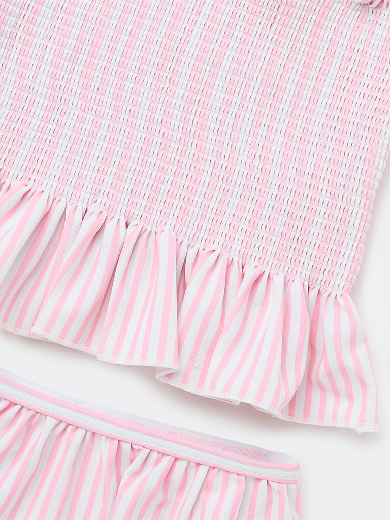 HOP Kids Girls Pink Striped Top with Skort Swim Set