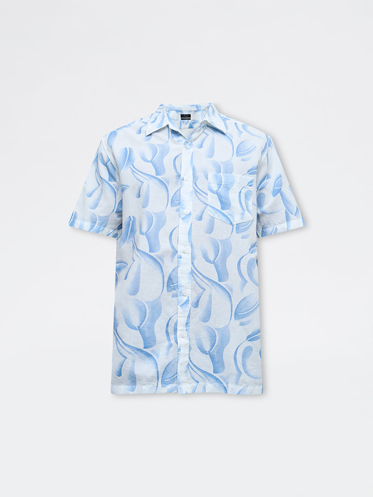 WES Casuals Off-White Abstract Relaxed Fit Cotton-Blend Shirt