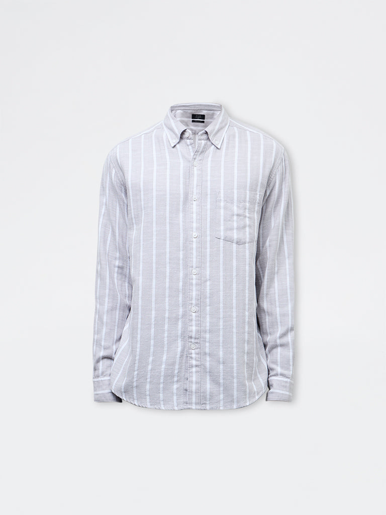 WES Casuals Light Grey Textured Relaxed Fit Cotton Shirt