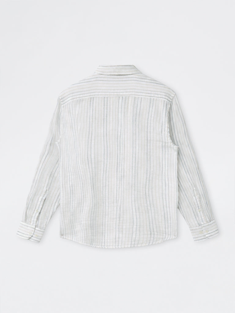 WES Casuals White Striped Relaxed-Fit Cotton Shirt