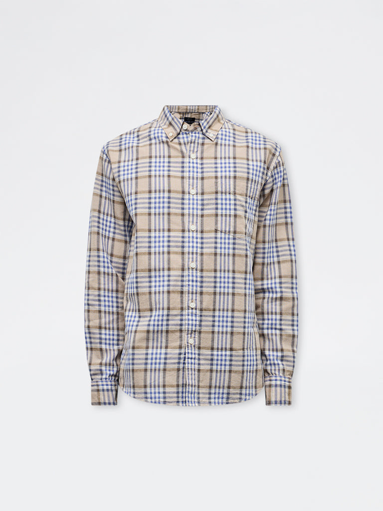 WES Casuals Brown Checkered Relaxed-Fit Cotton-Blend Shirt