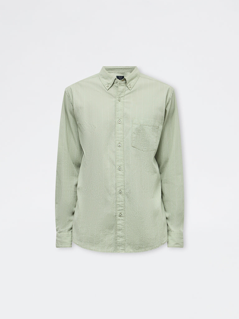 WES Casuals Sage Striped Relaxed-Fit Cotton-Blend Shirt