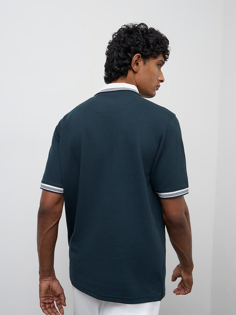 WES Casuals Teal Relaxed-Fit Textured Quarter-Zip Polo T-Shirt
