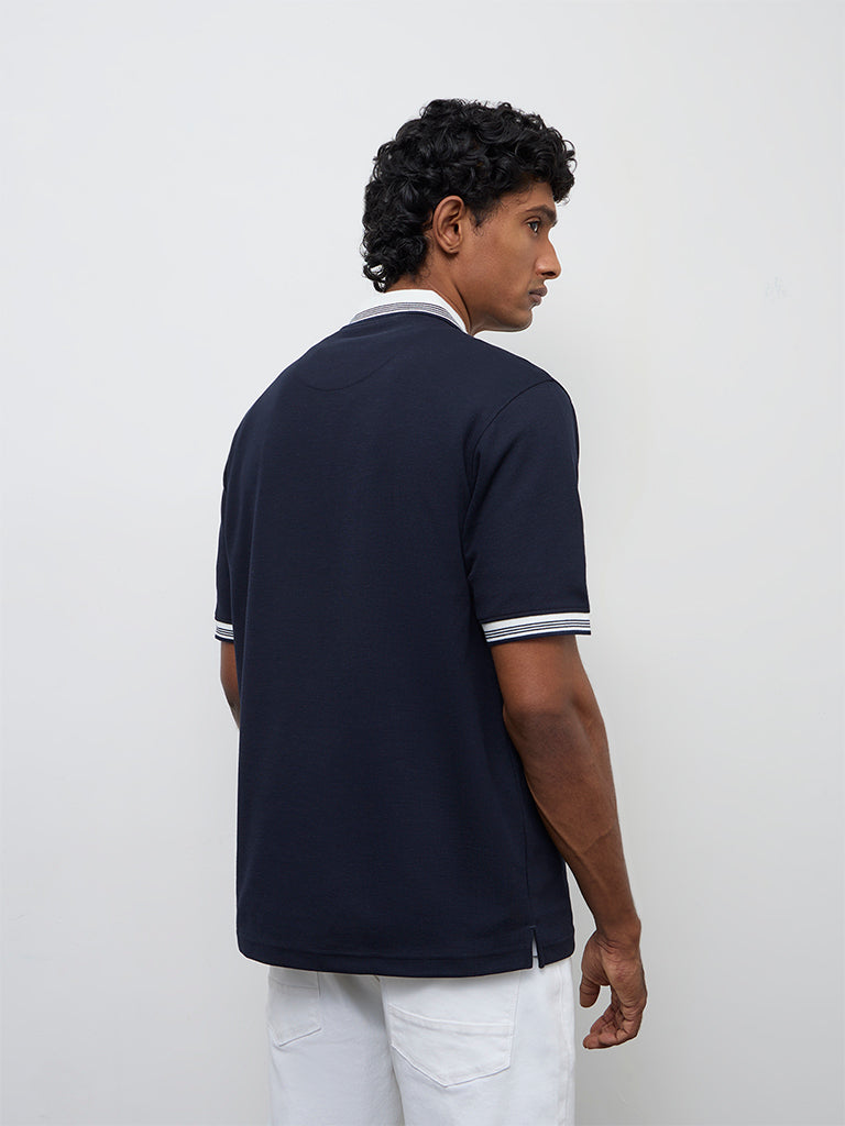WES Casuals Navy Waffle-Textured Relaxed-Fit Quarter-Zip Polo T-Shirt