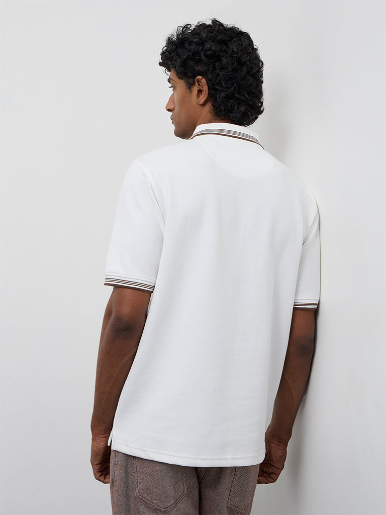 WES Casuals Off-White Relaxed-Fit Quarter-Zip Polo T-Shirt