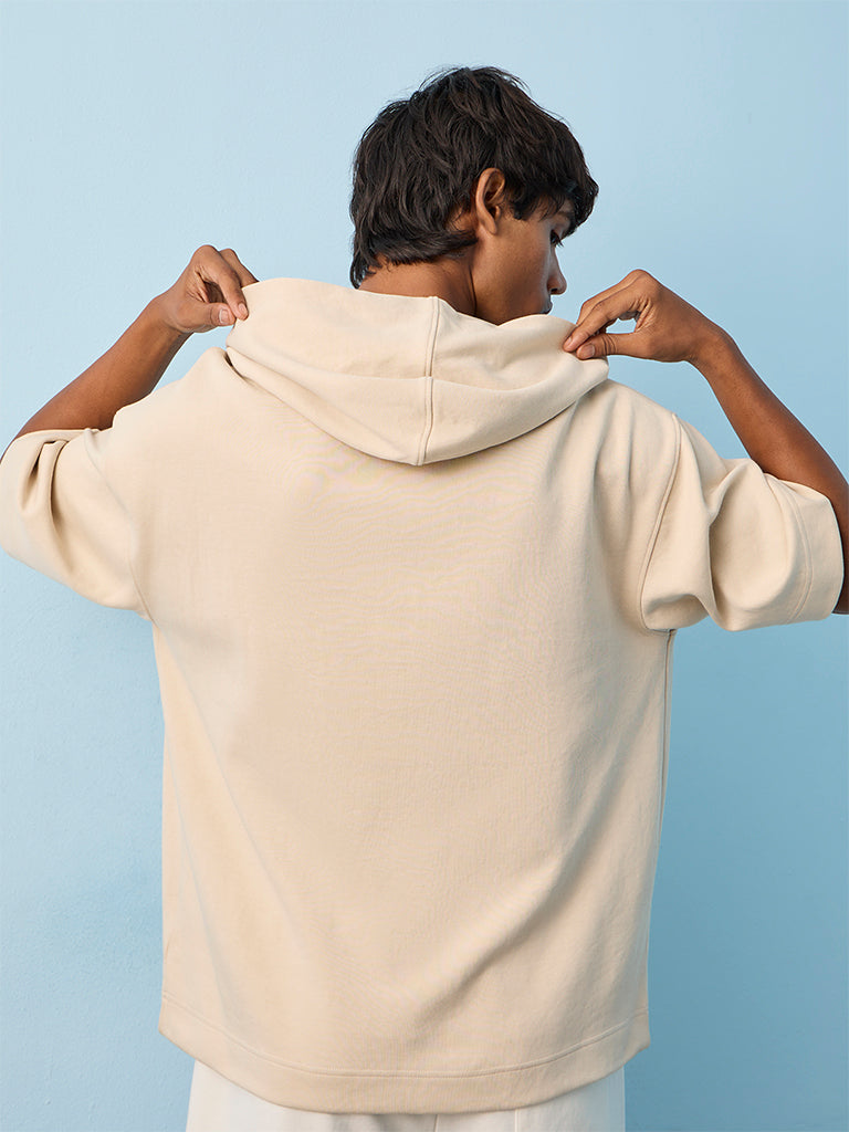 Nuoflexx Light Beige Relaxed-Fit Cotton-Blend Hoodie
