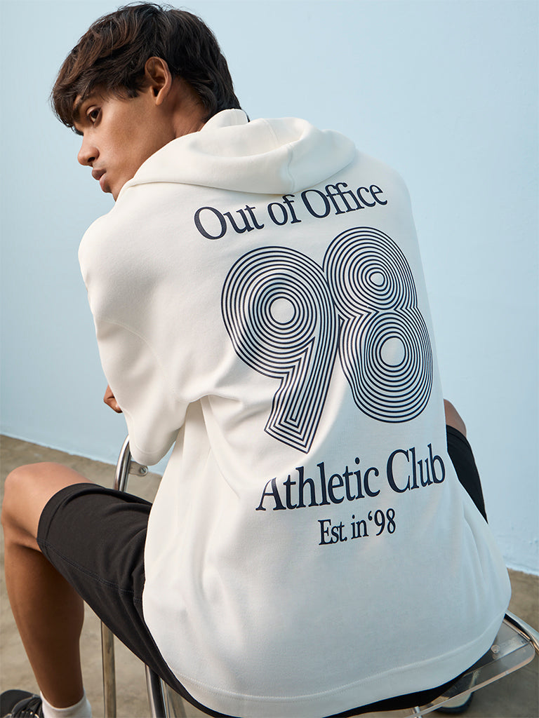 Nuoflexx Off-White Printed Relaxed-Fit Cotton-Blend Hoodie