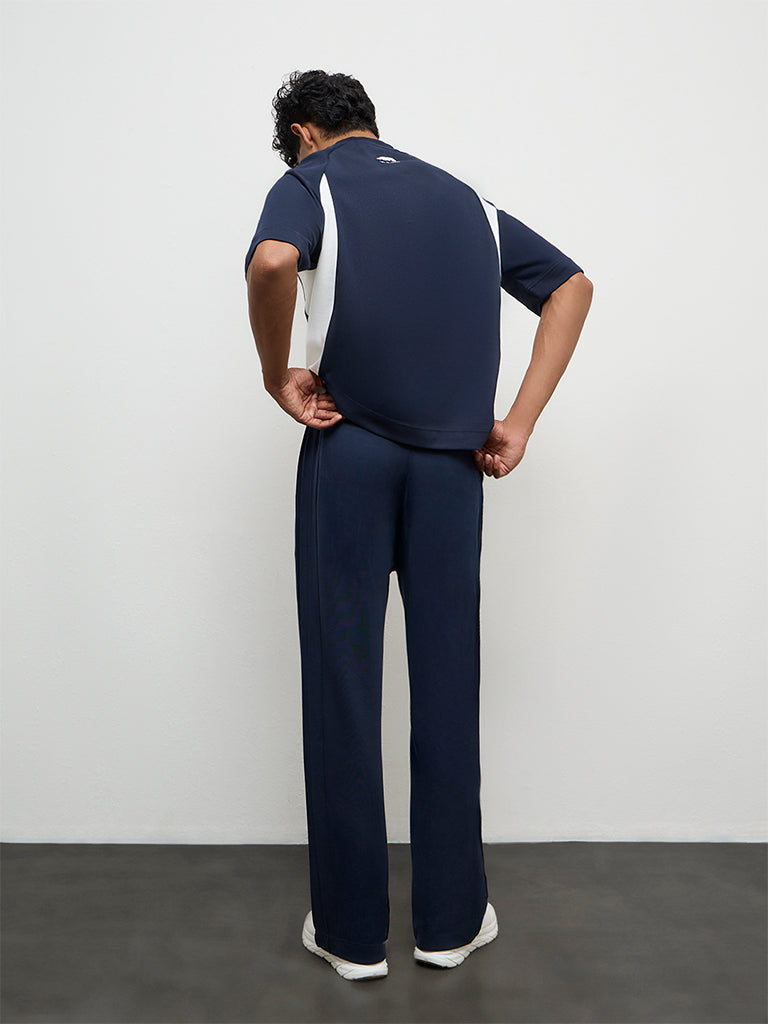 Nuoflexx Navy Relaxed Fit Mid-Rise Cotton-Blend Track Pants