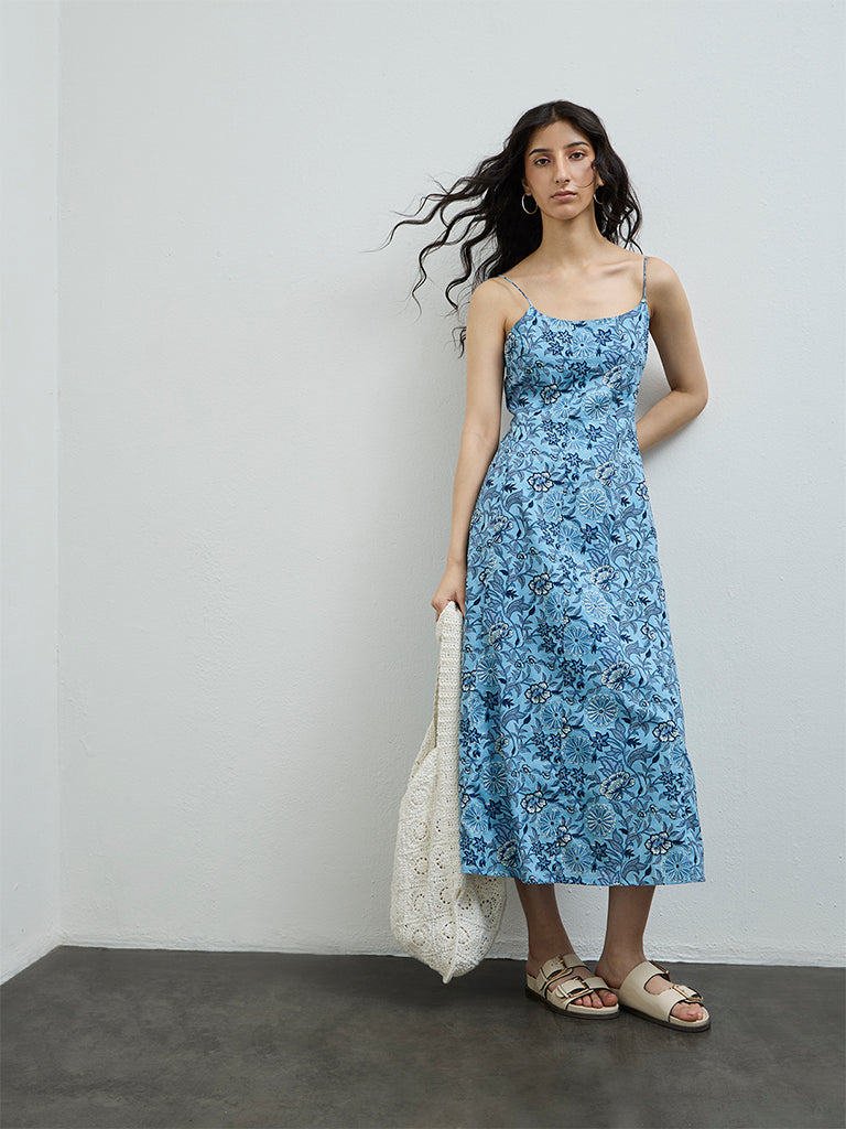 bombay paisley blue dress Buy Bombay Paisley Light Blue Embroidered Cotton A-Line Dress from Westside