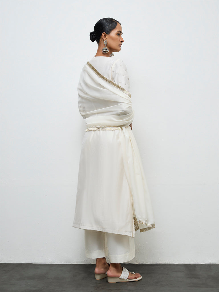 Vark Off-White Embroidered A-Line Ethnic Set