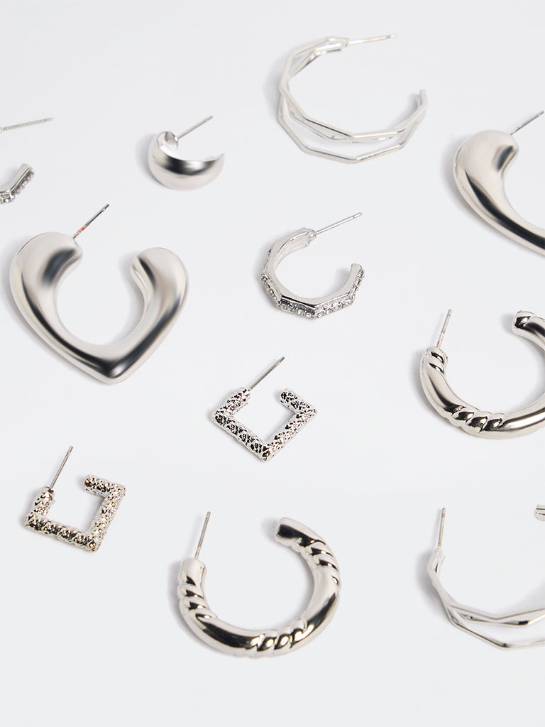 Westside Accessories Silver Multi-Hoop Earrings - Pack of 6