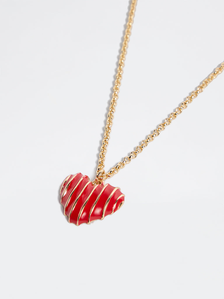 Westside Accessories Red and Gold Heart Pendant Necklace