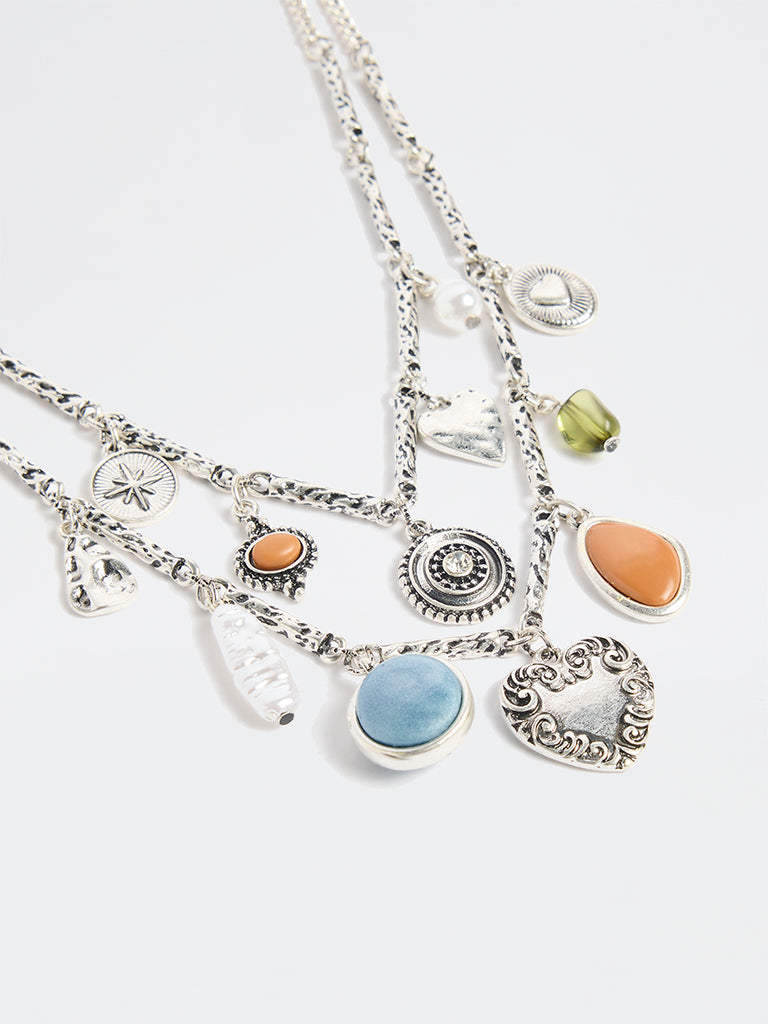 Westside Accessories Silver Multi Charm Layered Necklace