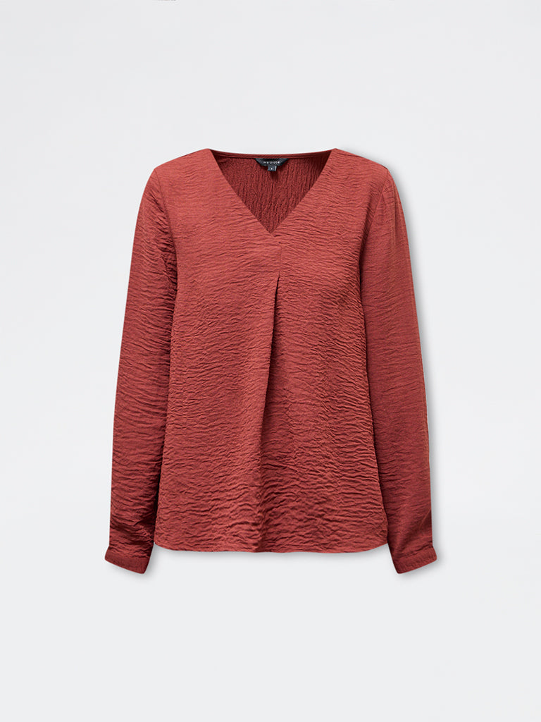 Wardrobe Dark Rust Crinkle-Texture Blouse
