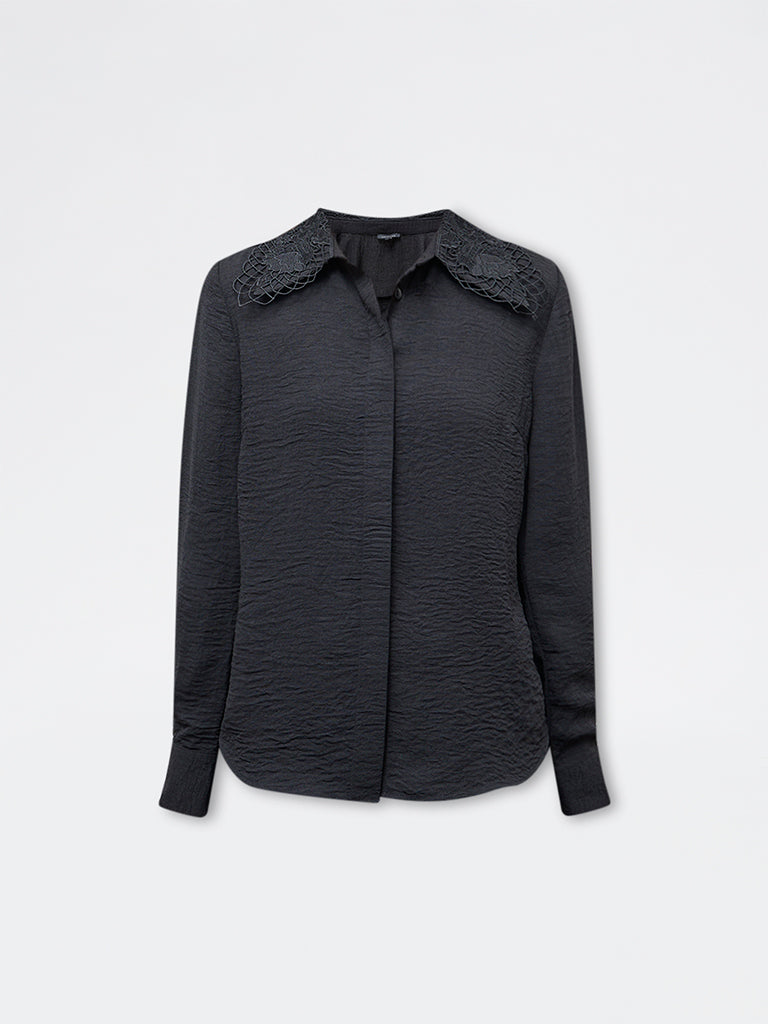 Wardrobe Black Lace-Detail Shirt