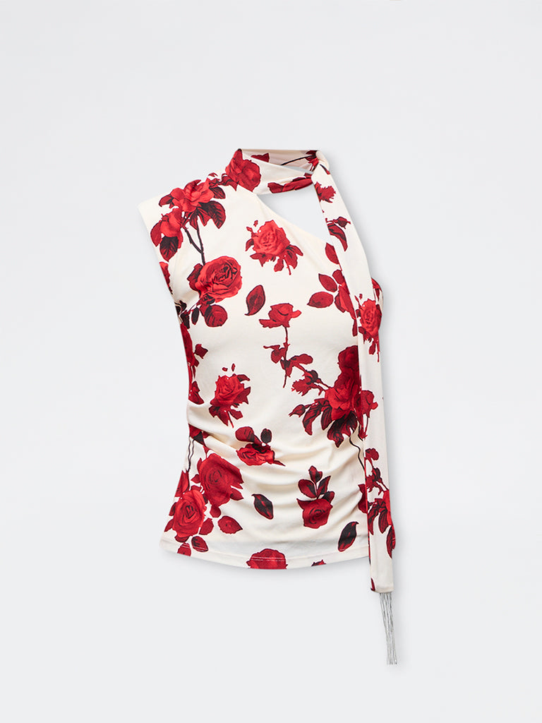 Wardrobe Red Floral One-Shoulder Top
