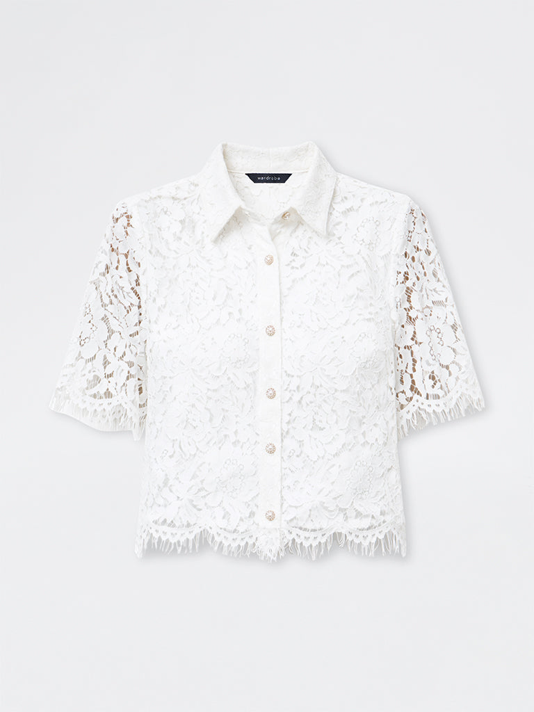 Wardrobe White Floral Lace Shirt