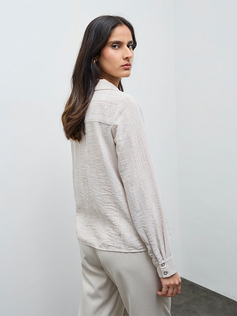 Wardrobe Beige Self-Striped Blouse
