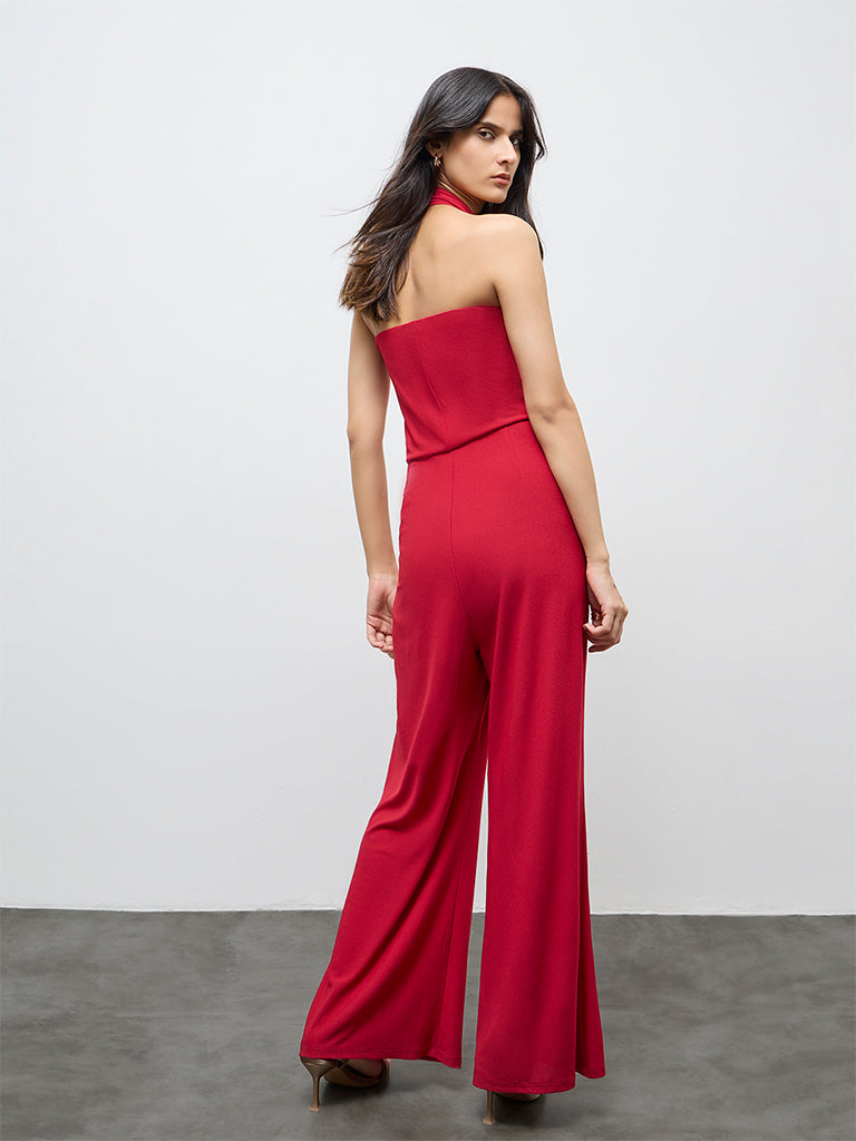 Wardrobe Red Halter-Neck Jumpsuit