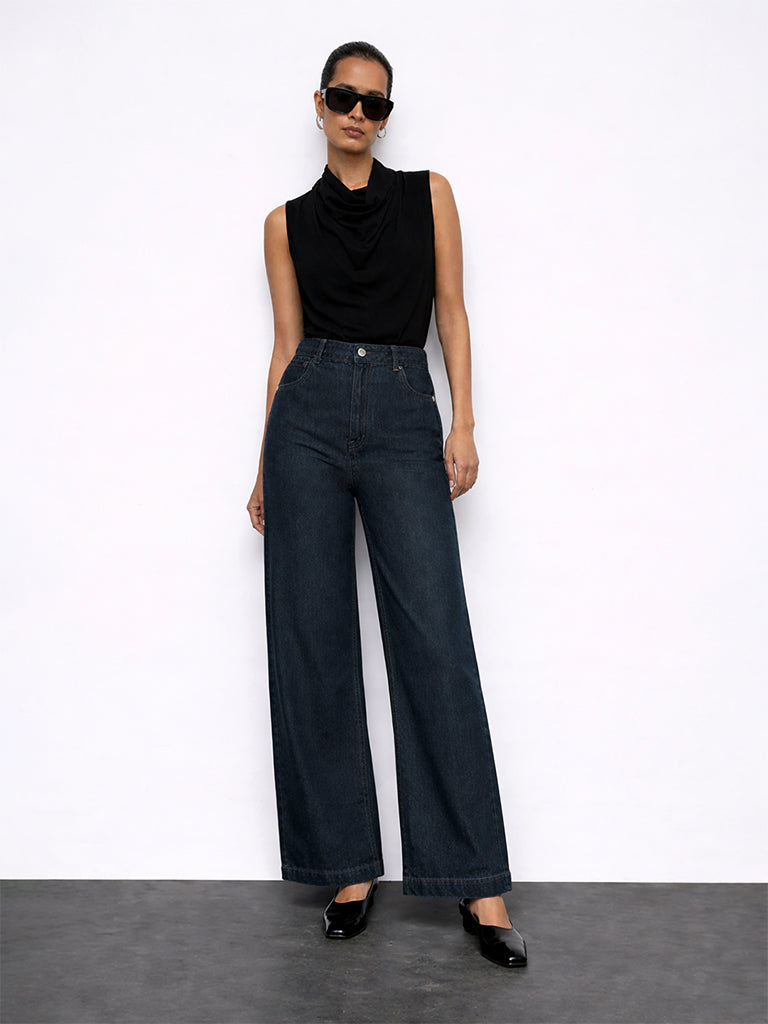 Buy Wardrobe Indigo High-Rise Denim Trousers from Westside