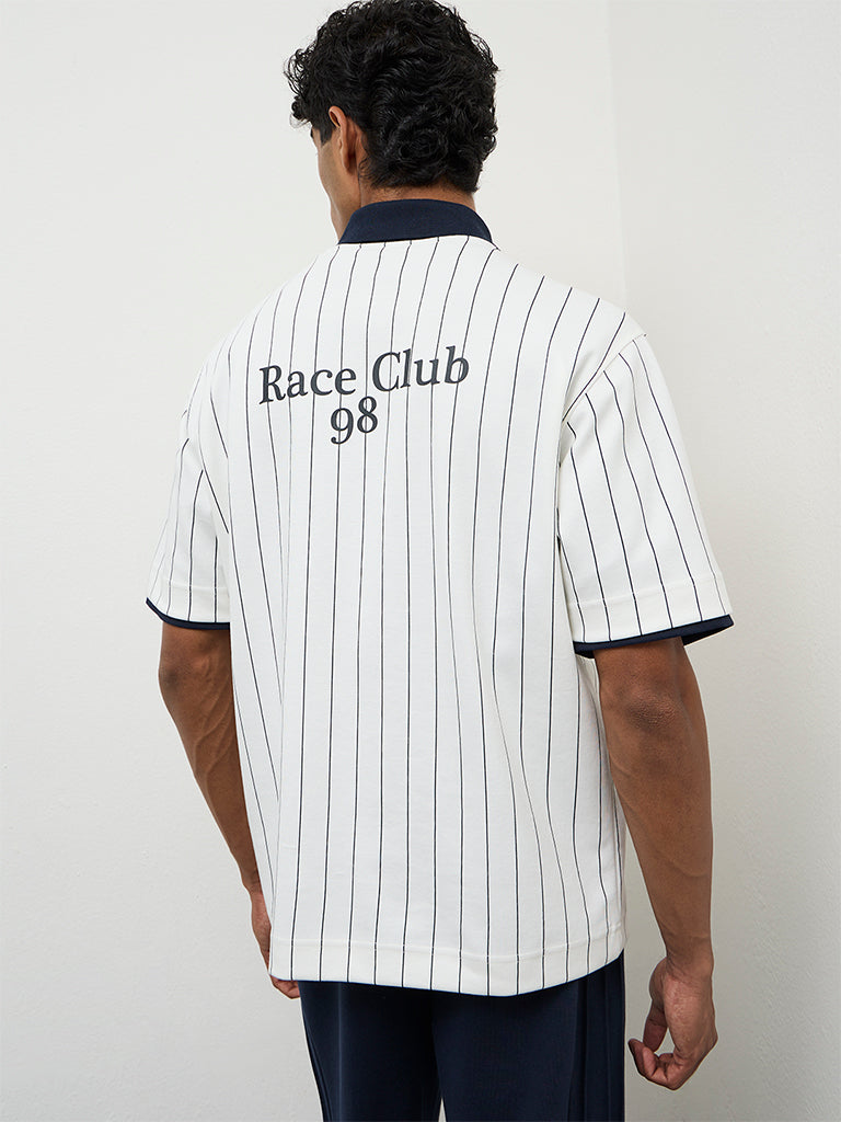 Nuoflexx Off-White Striped Relaxed Fit Polo Cotton-Blend T-Shirt