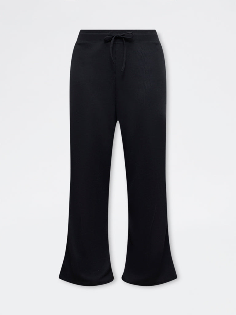 Wunderlove Black Waffle-Textured High-Rise Pants