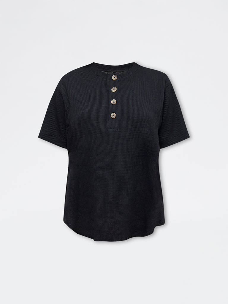 Wunderlove Black Waffle-Textured Top