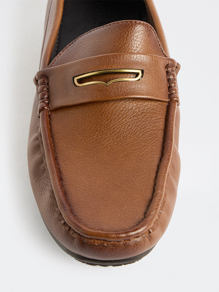 SOLEPLAY Tan Buckle-Detailed Textured Loafers