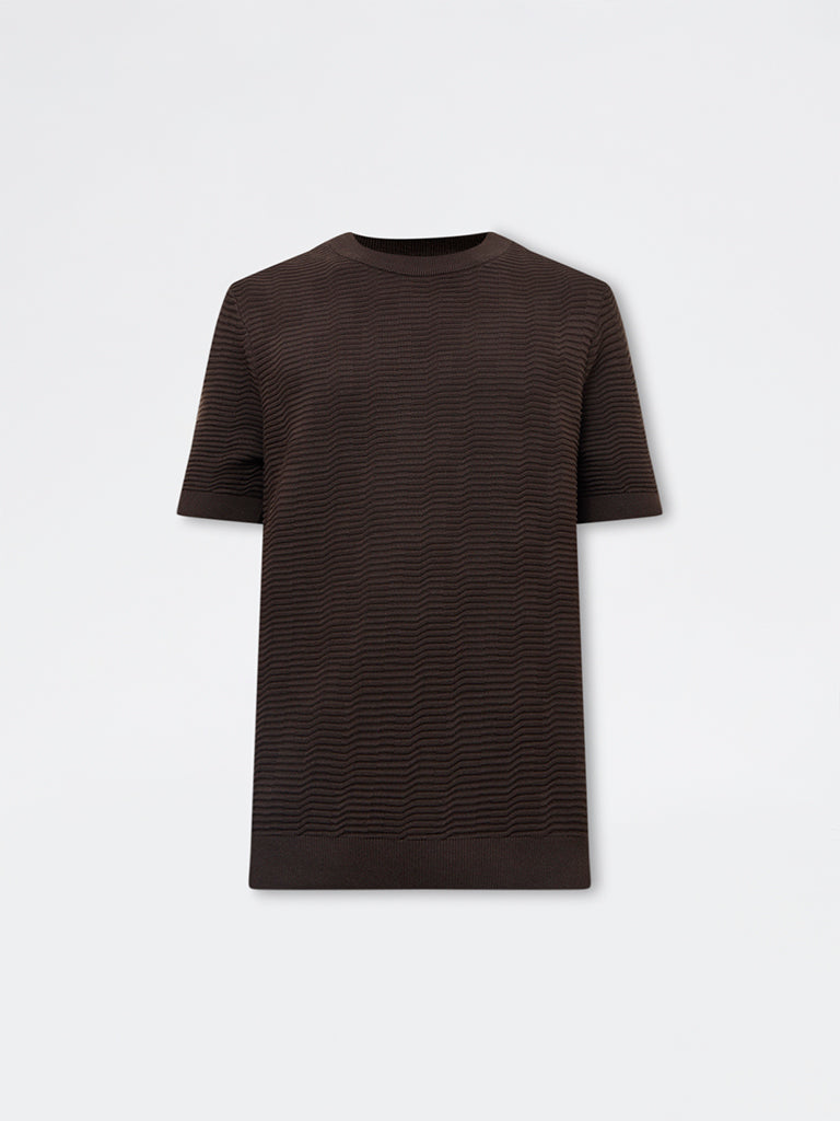 Ascot Dark Brown Textured Relaxed-Fit Cotton T-Shirt