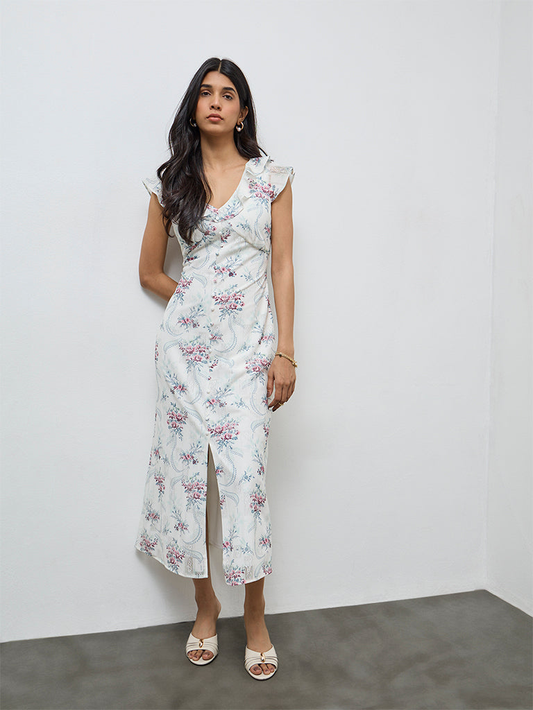 Buy LOV White Floral Design A-Line Dress from Westside