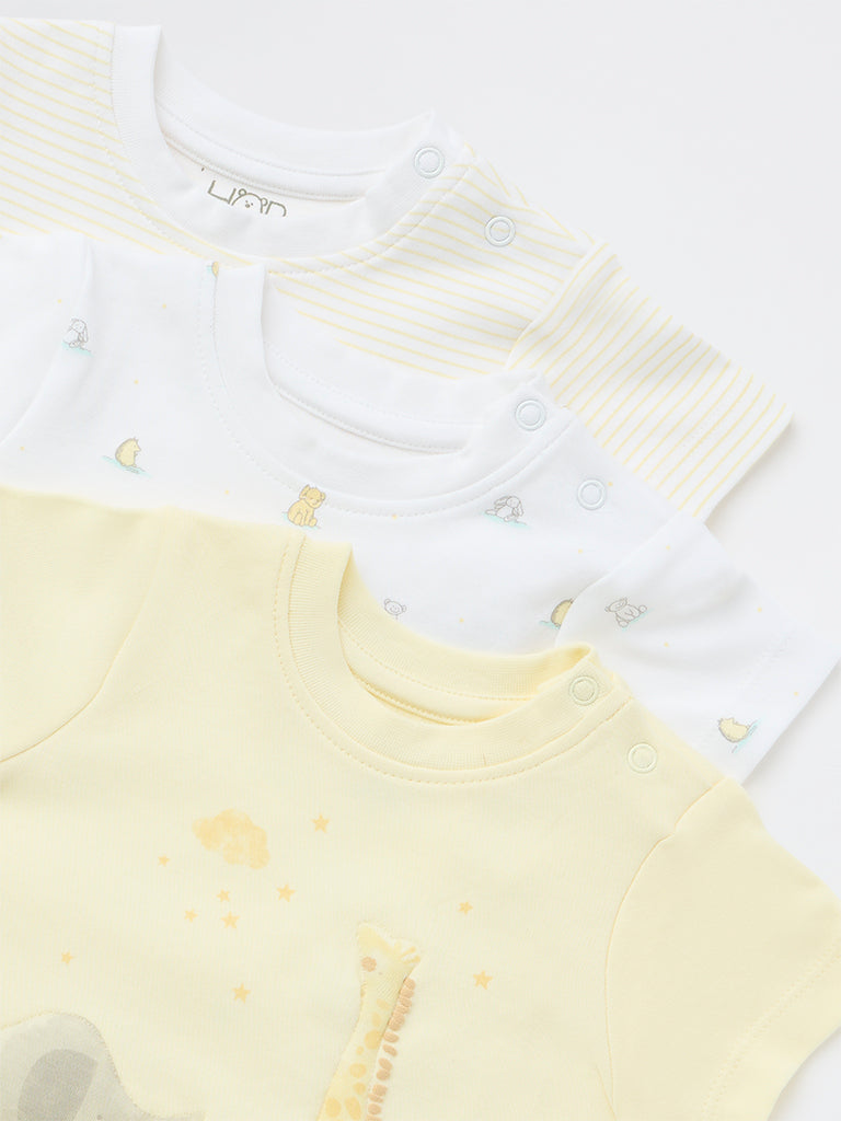 HOP Baby Boys Yellow Printed Cotton T-Shirt - Pack of 3