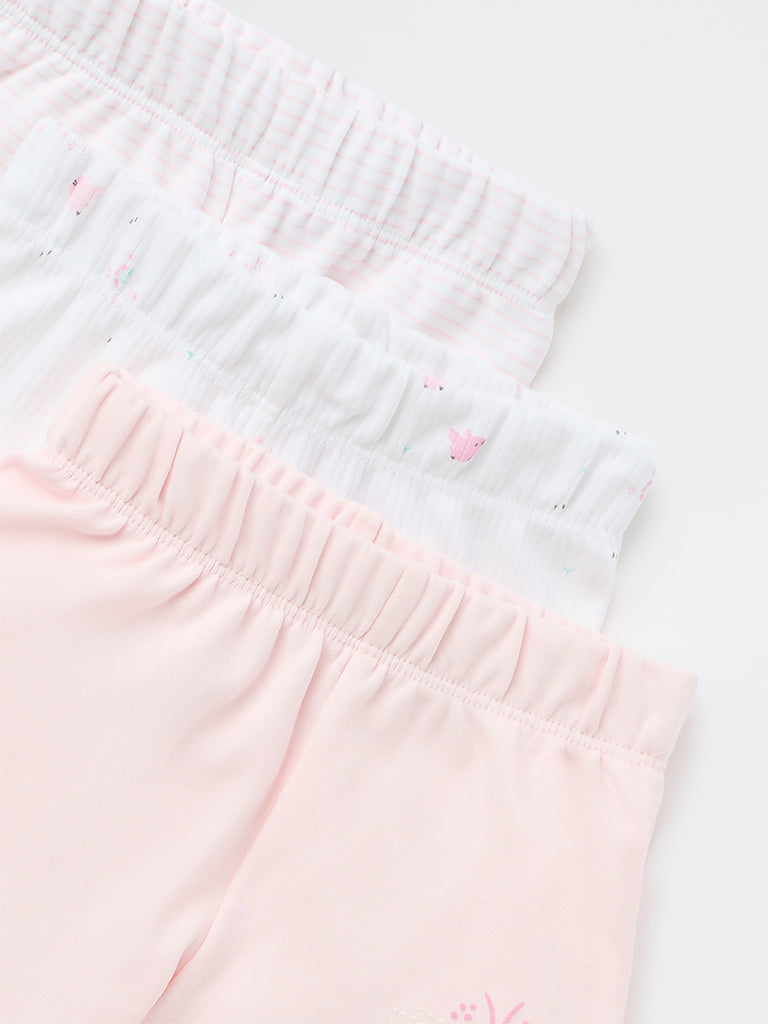 HOP Baby Girls Pink Printed Cotton Shorts - Pack of 3