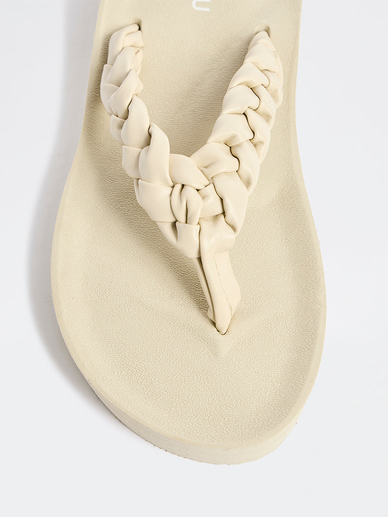 LUNA BLU Ivory Braided Comfort Flip-Flops