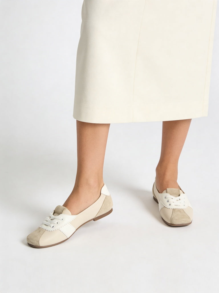 LUNA BLU Beige Lace-up Ballerinas