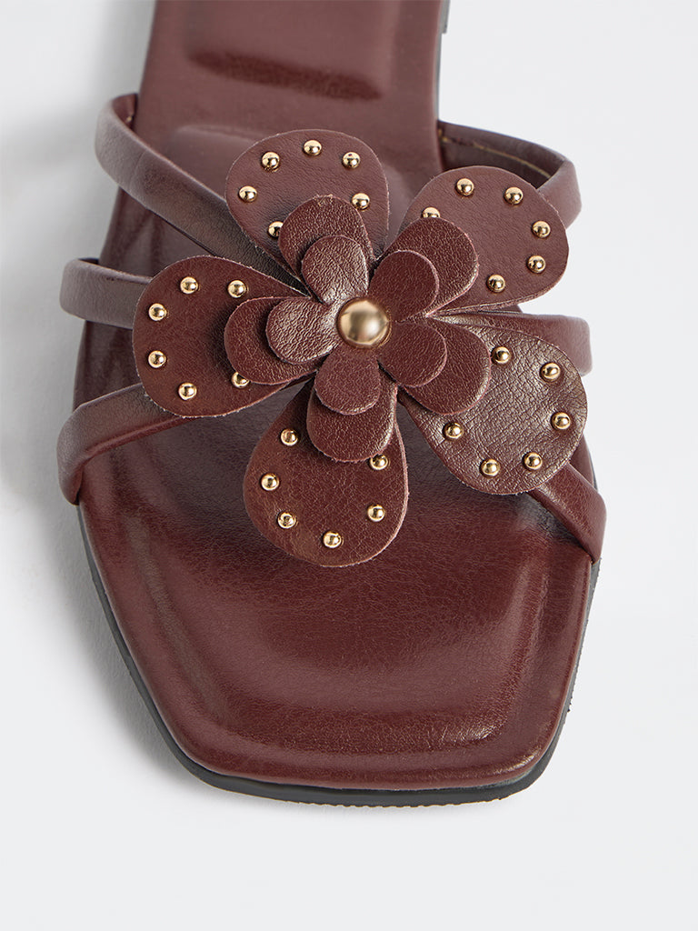 LUNA BLU Burgundy Floral Applique Slides