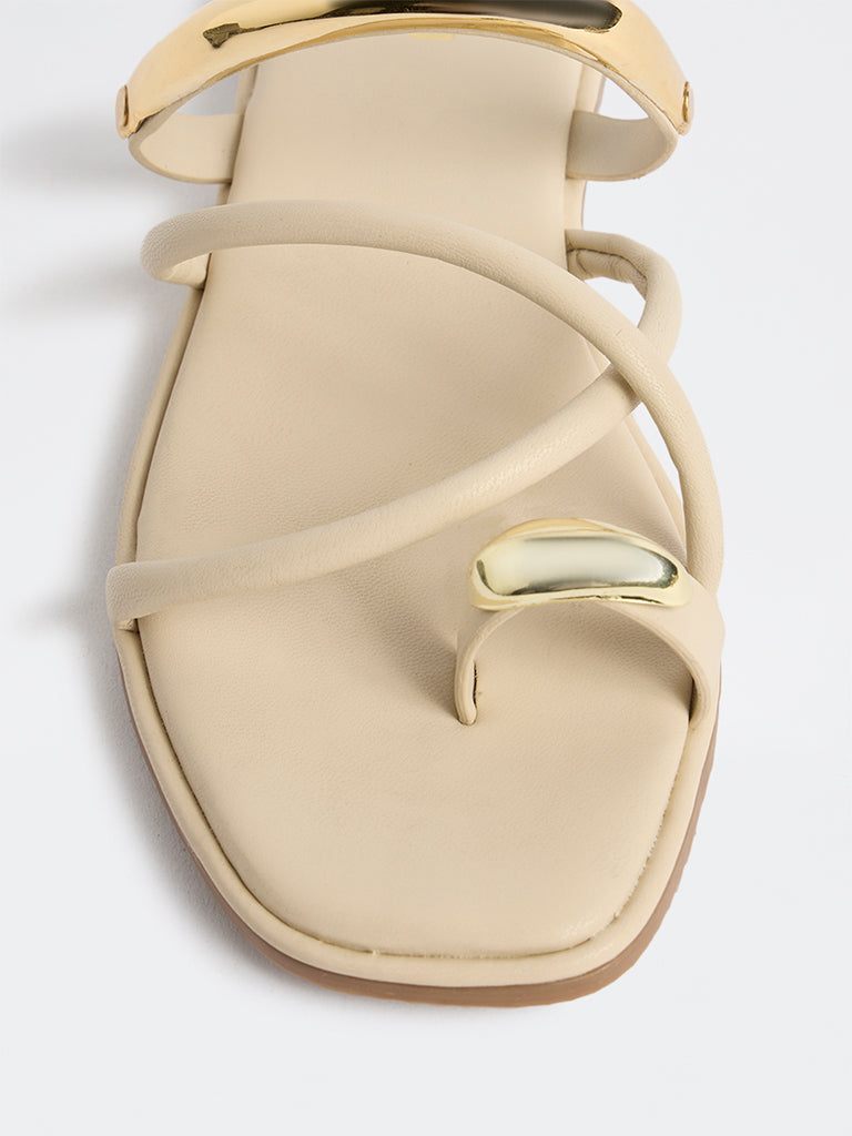 LUNA BLU Beige Metallic-Strap Toe-Ring Sandals